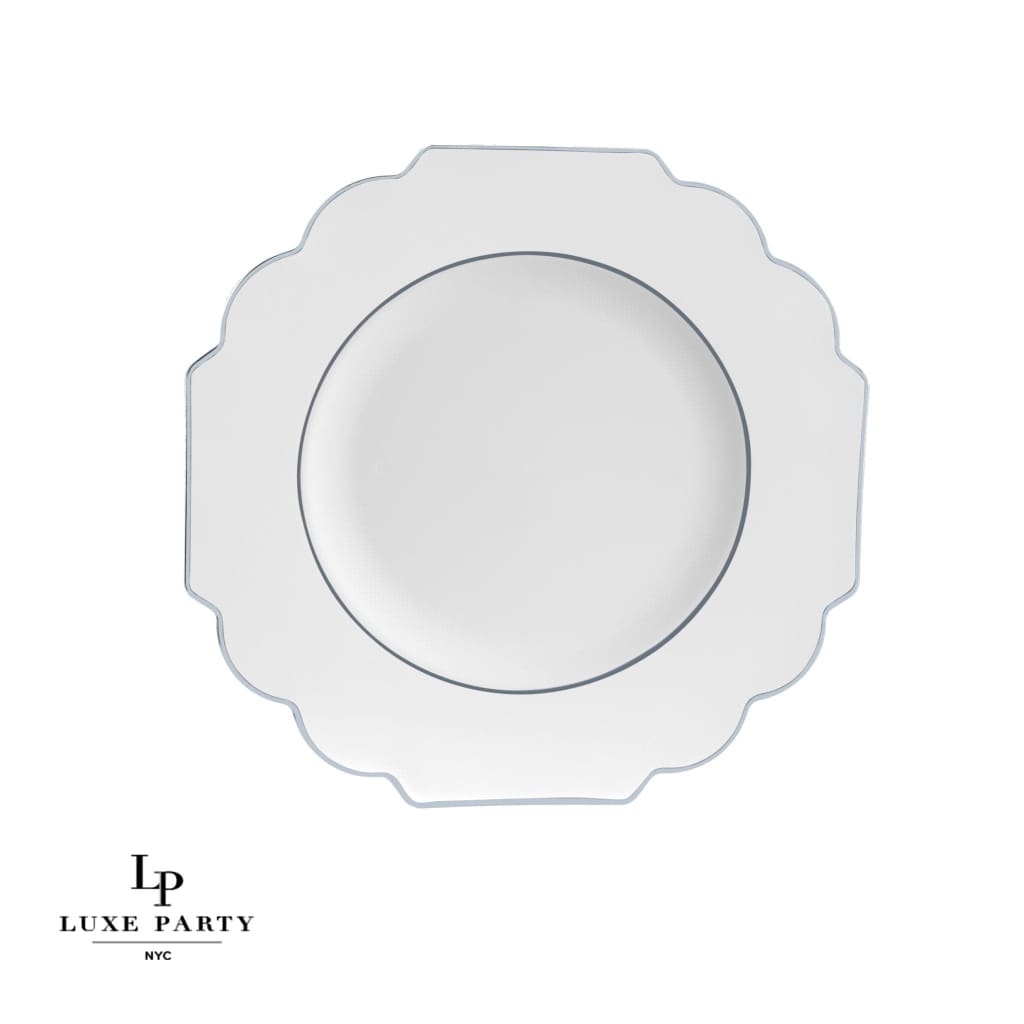 Scallop Design Plastic Plates Scalloped Silver • White Plastic Plates | 10 Pack