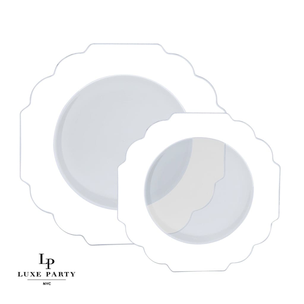 Scallop Design Plastic Plates Scalloped Clear Base Silver • White Plastic Plates | 10 Pack