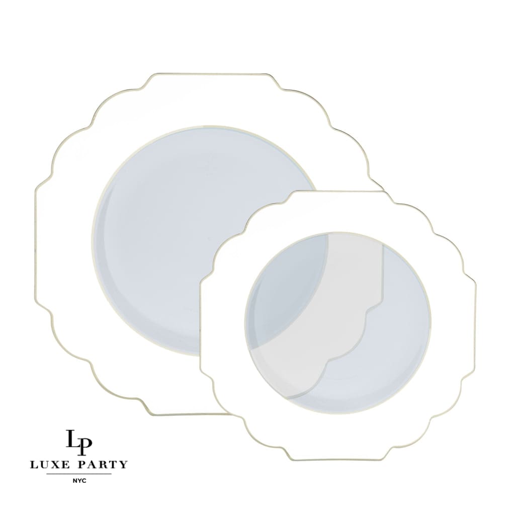 Scallop Design Plastic Plates Scalloped Clear Base Gold • White Plastic Plates | 10 Pack