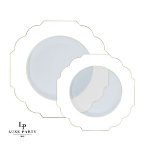 Scallop Design Plastic Plates Scalloped Clear Base Gold • White Plastic Plates | 10 Pack