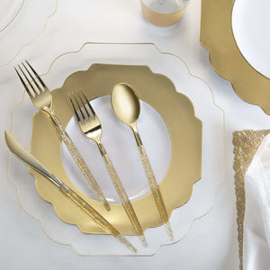 Scallop Design Plastic Plates Scalloped Clear • Gold Plastic Plates | 10 Pack