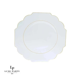 Scallop Design Plastic Plates Scalloped Clear • Gold Plastic Plates | 10 Pack