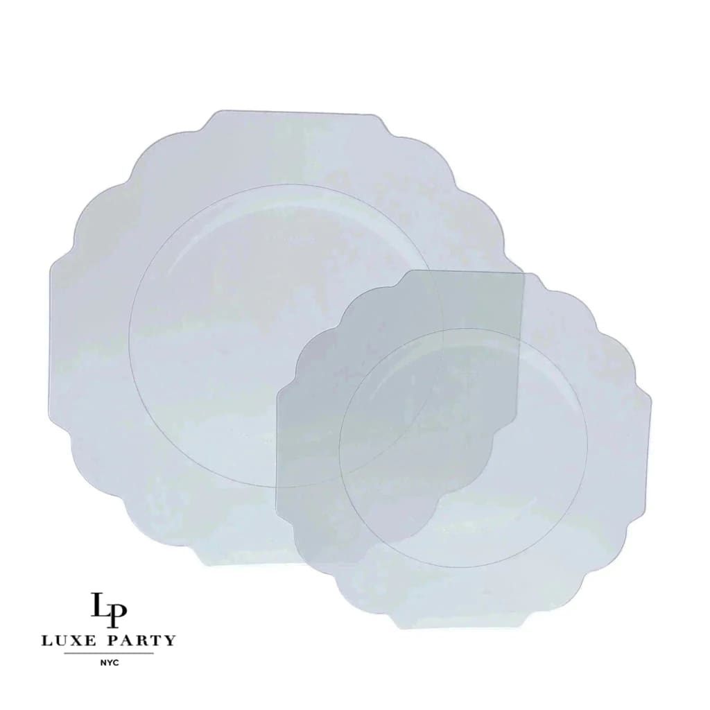 Scallop Design Plastic Plates Scalloped Clear • Silver Plastic Plates | 10 Pack