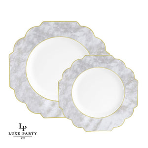 Scallop Design Plastic Plates Scalloped Marble • Gold Plastic Plates | 10 Pack