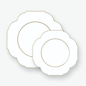 Scallop Design Plastic Plates Scalloped White • Gold Plastic Plates | 10 Pack