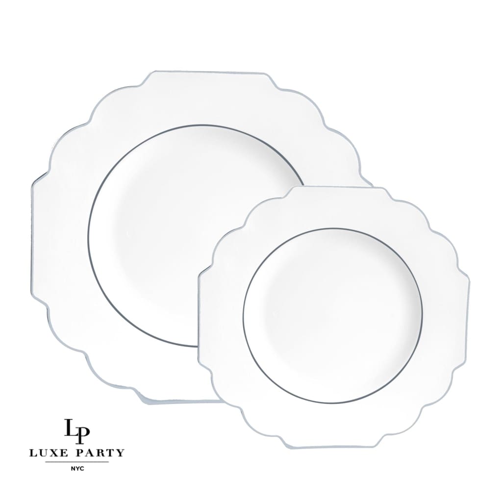 Scallop Design Plastic Plates Scalloped White • Silver Plastic Plates | 10 Pack