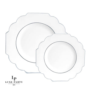 Scallop Design Plastic Plates Scalloped White • Silver Plastic Plates | 10 Pack