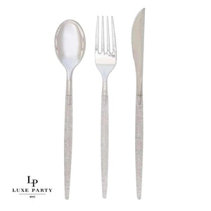 Luxe Party NYC Two Tone Cutlery Silver Glitter Plastic Cutlery Set | 32 Pieces