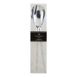 Luxe Party NYC Two Tone Serving 1 Spoon 1 Fork Silver Glitter Plastic Serving Fork • Spoon Set