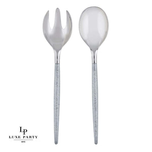 Luxe Party NYC Two Tone Serving 1 Spoon 1 Fork Silver Glitter Plastic Serving Fork • Spoon Set
