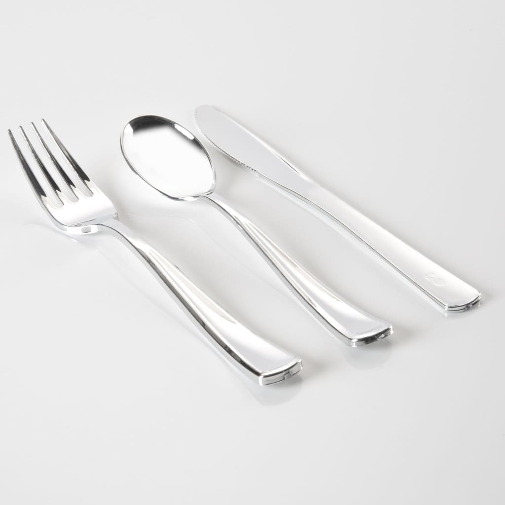Classic Flatware Cutlery Sets Silver Plastic Cutlery Combo Set | 140 Pieces