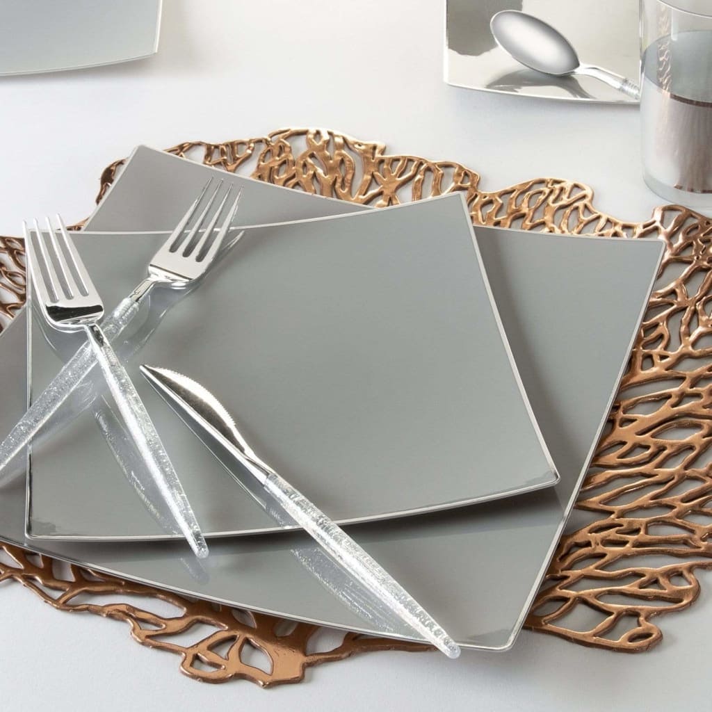 Silver square plastic plates new arrivals
