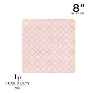Square Accent Pattern Plastic Plates Square Blush • Gold Art Deco Pattern Plastic Plates | 10 Plates