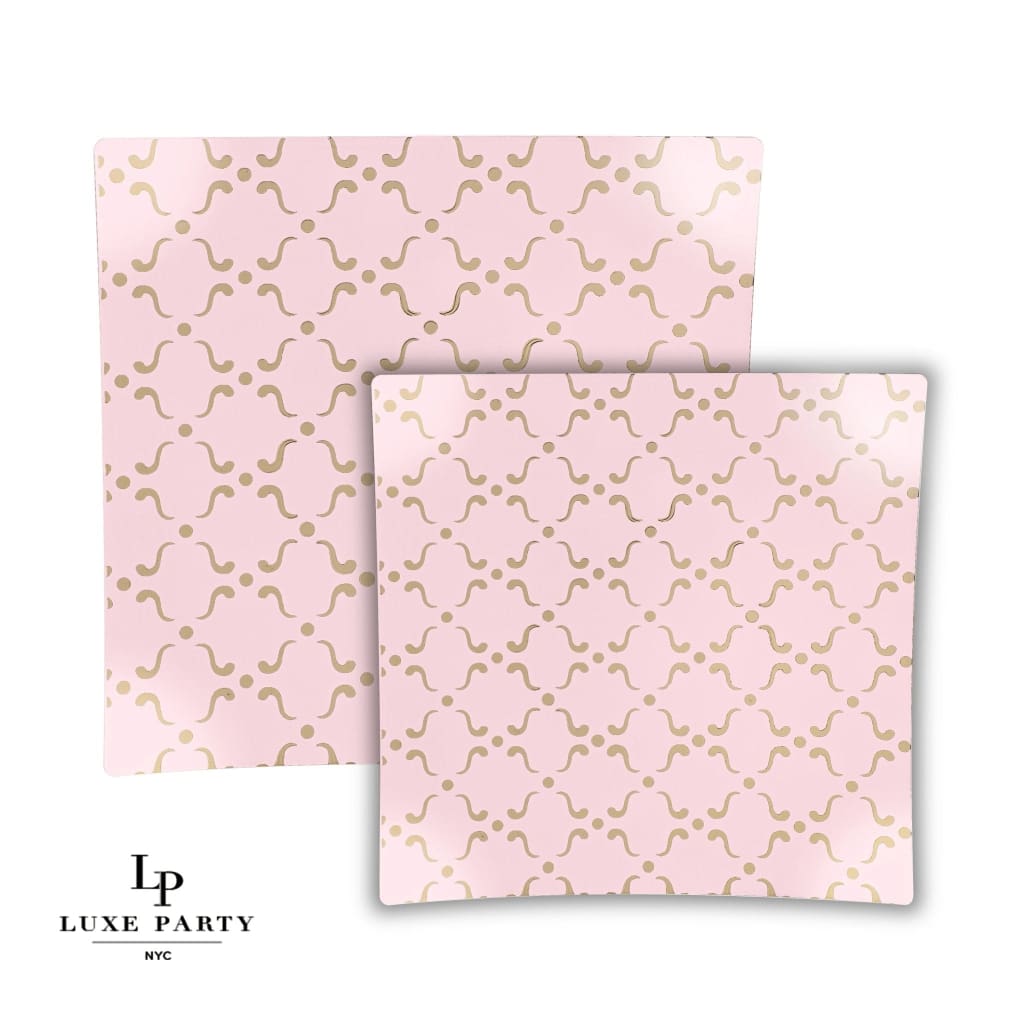 Square Accent Pattern Plastic Plates 10.5" Dinner Plates Square Blush • Gold Pattern Plastic Plates | 10 Plates