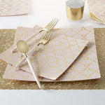 Square Accent Pattern Plastic Plates Square Blush • Gold Pattern Plastic Plates | 10 Plates