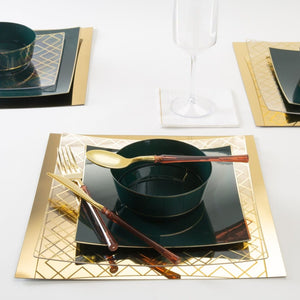 Square Art Deco Pattern Plastic Plates Square Clear • Gold Art Deco Pattern Plastic Plates | 10 Plates