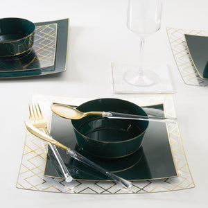 Square Art Deco Pattern Plastic Plates Square Clear • Gold Art Deco Pattern Plastic Plates | 10 Plates
