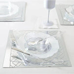 Square Accent Pattern Plastic Plates Square Clear • Silver Art Deco Pattern Plastic Plates | 10 Plates