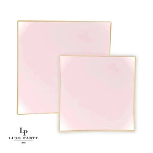 Square Accent Plastic Plates Square Coupe Blush • Gold Plastic Plates | 10 Pack