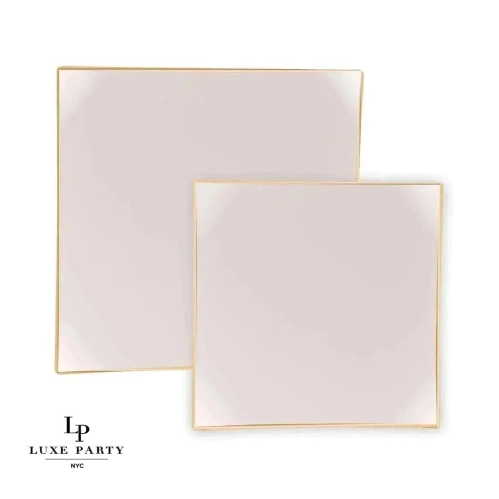 Square Accent Plastic Plates Square Coupe Linen • Gold Plastic Plates | 10 Pack