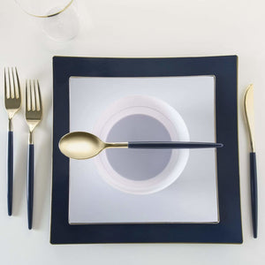 Square Accent Plastic Plates Square Coupe Navy • Gold Plastic Plates | 10 Pack