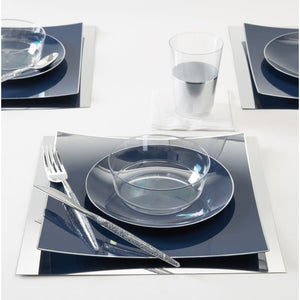 Square Accent Plastic Plates Square Coupe Navy • Silver Plastic Plates | 10 Pack