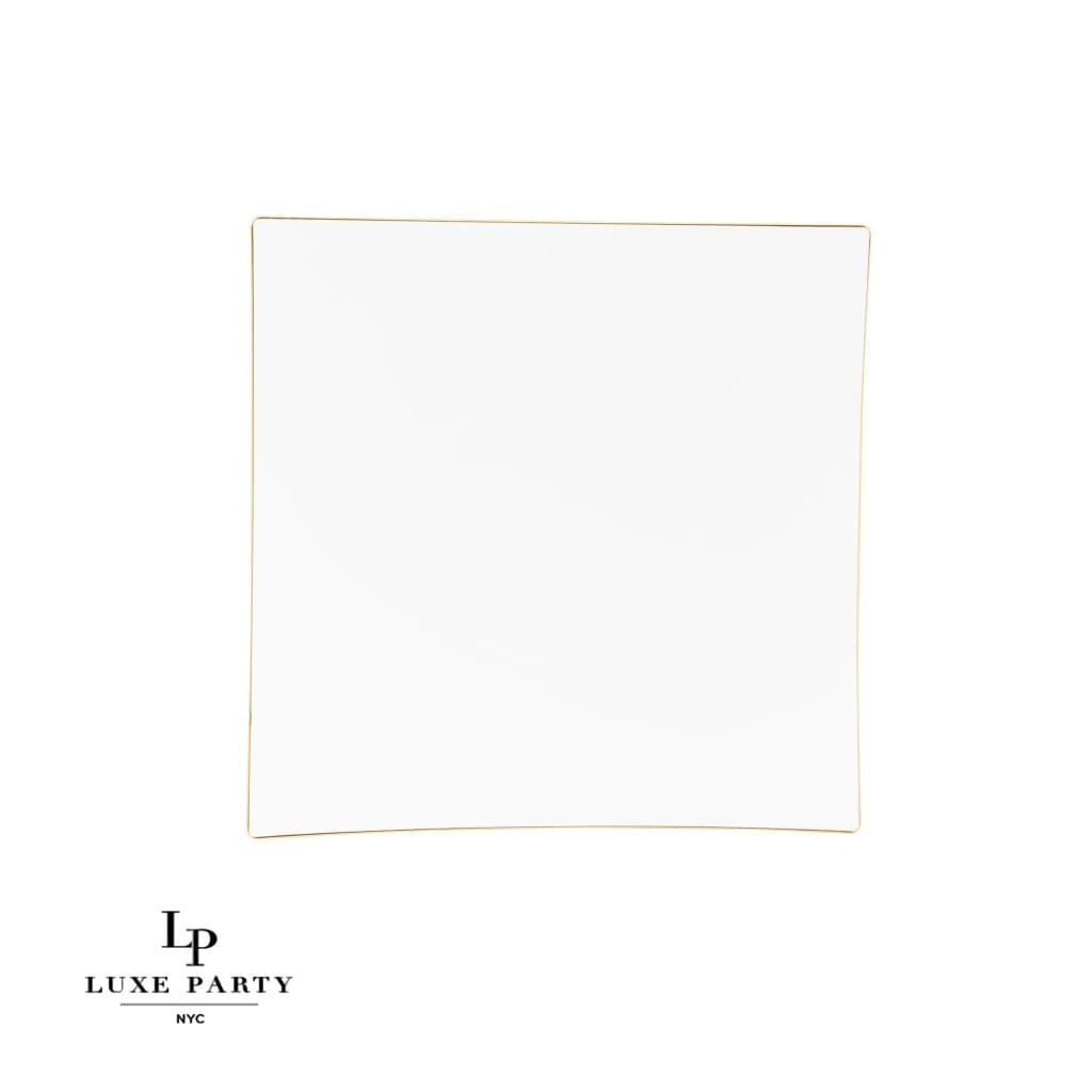 Square Accent Plastic Plates Square Coupe White • Gold Plastic Plates | 10 Pack