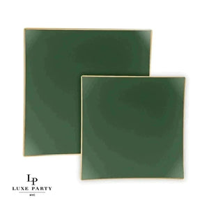 Square Accent Plastic Plates Square Emerald • Gold Plastic Plates | 10 Pack