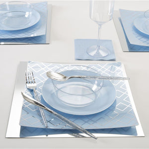 Square Accent Pattern Plastic Plates Square Ice Blue • Silver Art Deco Pattern Plastic Plates | 10 Plates