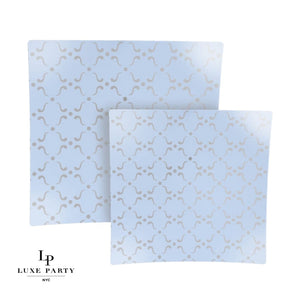 Square Accent Pattern Plastic Plates 8" Appetizer Plates Square Ice Blue • Silver Pattern Plastic Plates | 10 Plates