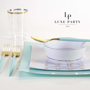 Square Mint • Gold Pattern Plastic Plates | 10 Plates - Luxe Party NYC