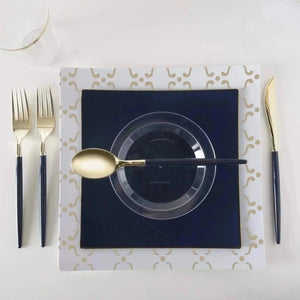Square Accent Pattern Plastic Plates Square White • Gold Pattern Plastic Plates | 10 Plates
