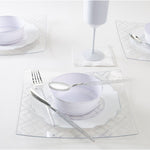 Square Accent Pattern Plastic Plates Square White • Silver Art Deco Pattern Plastic Plates | 10 Plates