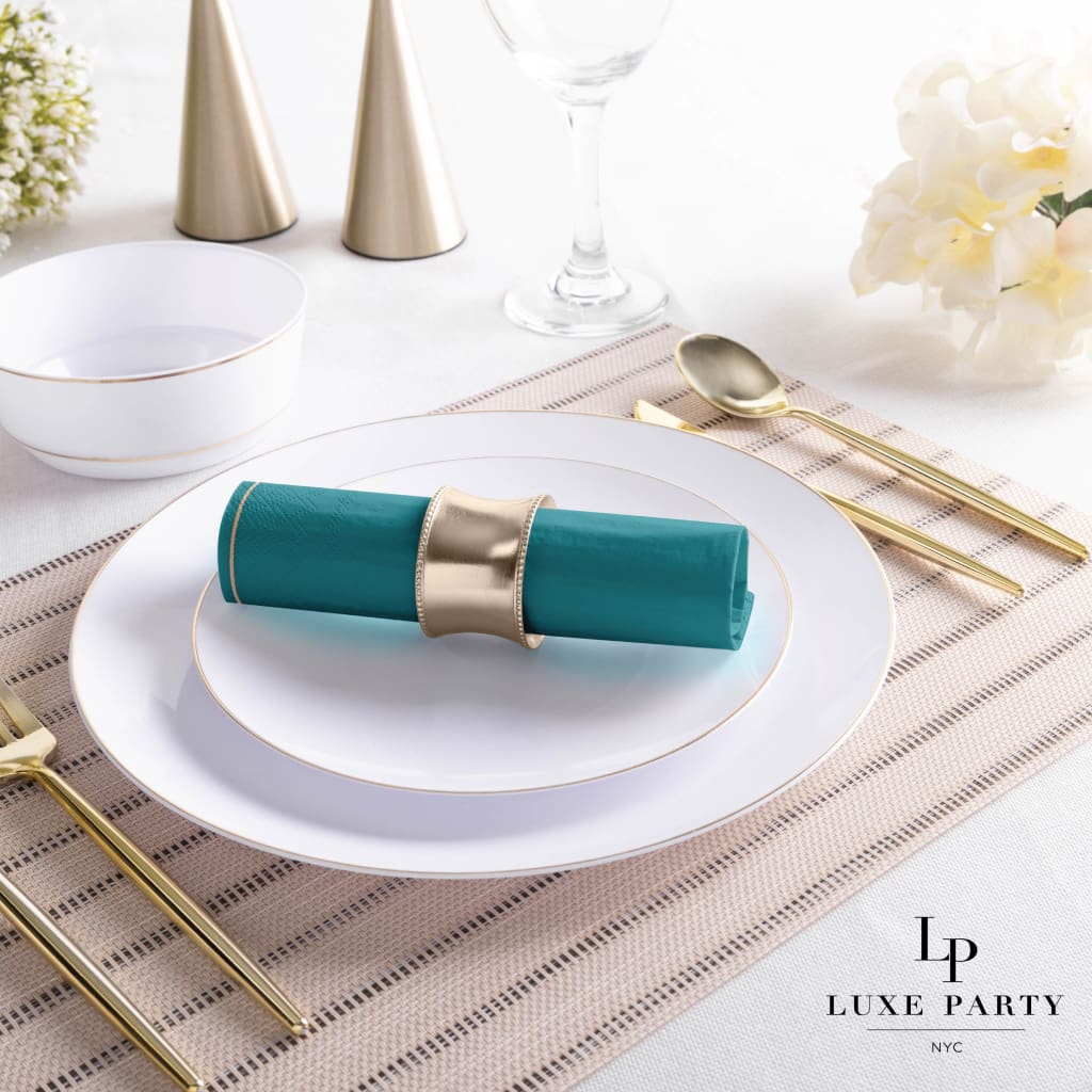 Teal with Gold Stripe Lunch Napkins | 20 Napkins - 20 Lunch Napkins - 6.5 x 6.5 - Napkins