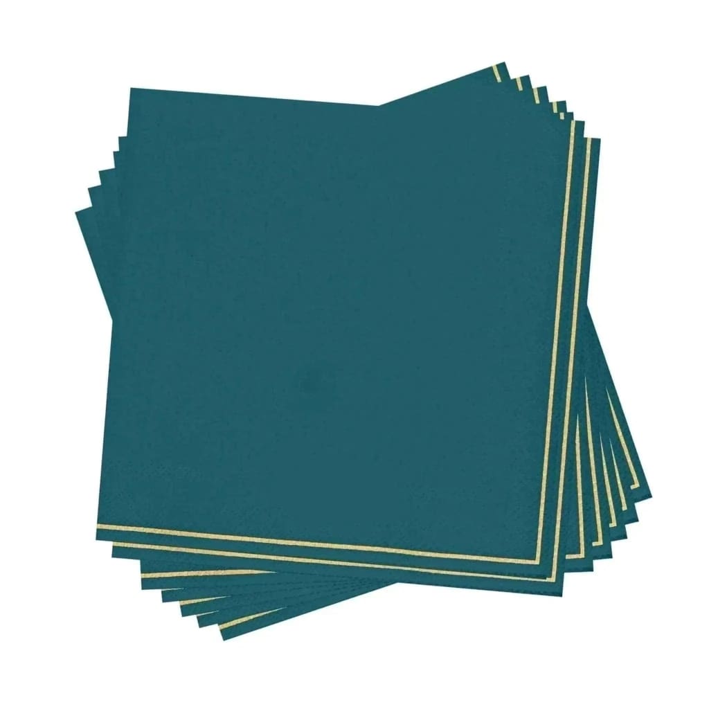 Set of 6 20 x 20 Turquoise Blue & Cotton White Natural Variegated Stripe  With Tassel Napkins