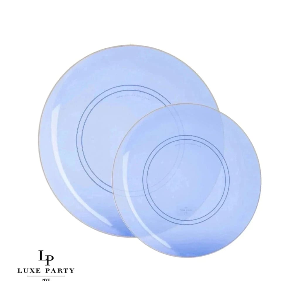 Round Accent Plastic Plates Round Transparent Bartenura Blue  • Gold Plastic Plates | 10 Pack