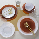 Round Accent Plastic Plates Round Transparent Mocha • Gold Plastic Plates | 10 Pack