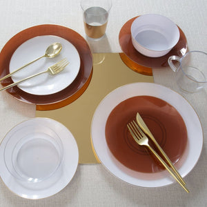 Round Accent Plastic Plates Round Transparent Mocha • Gold Plastic Plates | 10 Pack