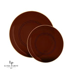 Round Accent Plastic Plates Round Transparent Mocha • Gold Plastic Plates | 10 Pack
