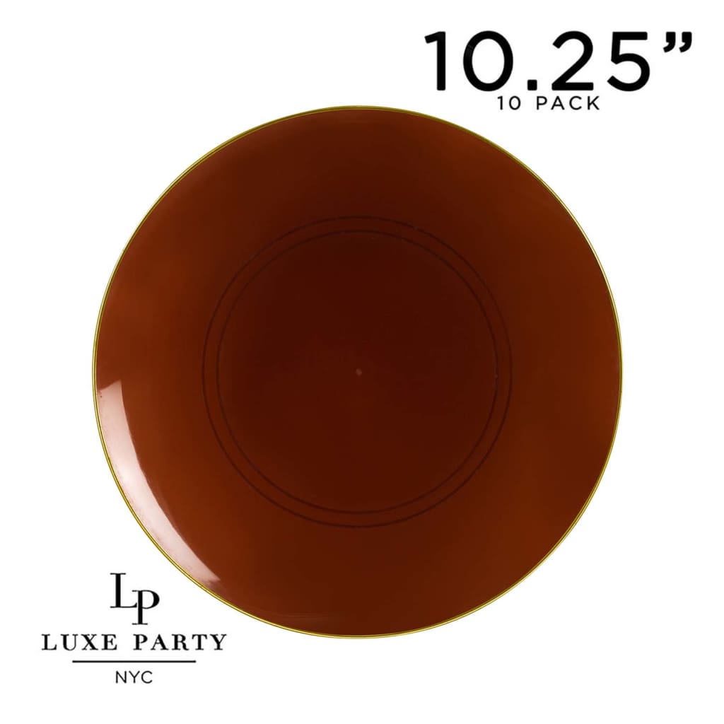 Round Accent Plastic Plates 10.25" Dinner Plates Round Transparent Mocha • Gold Plastic Plates | 10 Pack