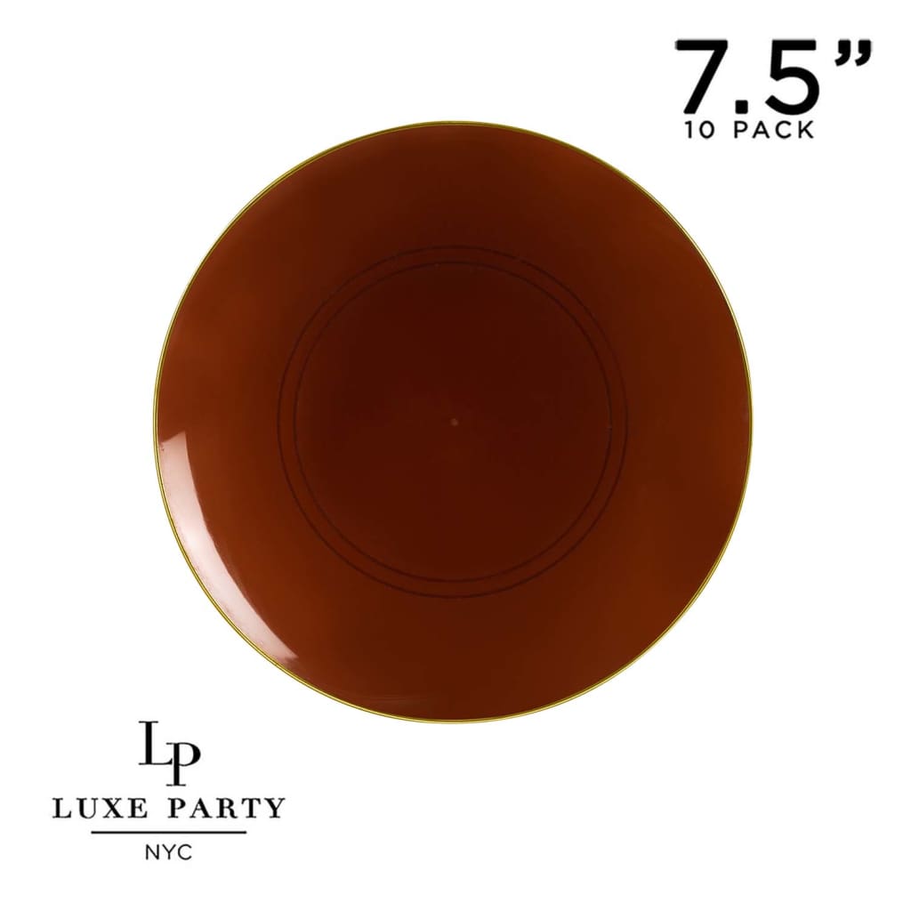 Round Accent Plastic Plates 7.25" Appetizer Plates Round Transparent Mocha • Gold Plastic Plates | 10 Pack