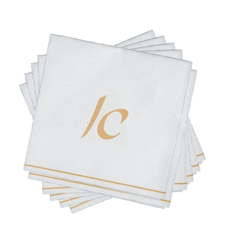 Luxe Party NYC Napkins 16 Cocktail Napkins - 5" x 5" White and Gold Hebrew ALEF Paper Cocktail Napkins | 16 Napkins