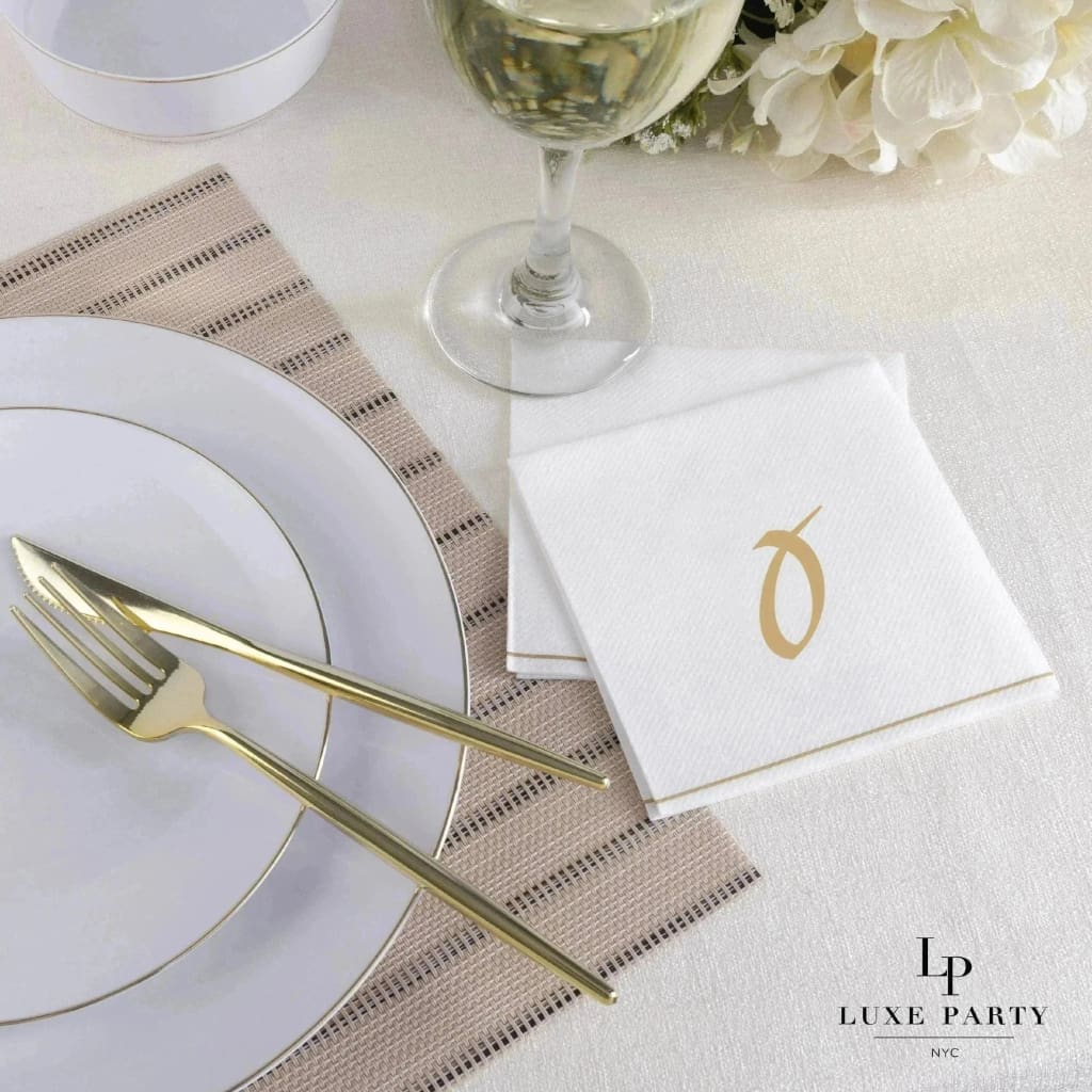 Luxe Party NYC Napkins 16 Cocktail Napkins - 5" x 5" White and Gold Hebrew AYIN Paper Cocktail Napkins | 16 Napkins