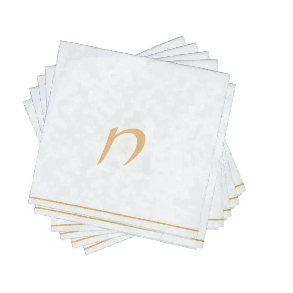 Luxe Party NYC Napkins 16 Cocktail Napkins - 5" x 5" White and Gold Hebrew CHET Paper Cocktail Napkins | 16 Napkins