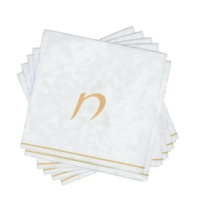 Luxe Party NYC Napkins 16 Cocktail Napkins - 5" x 5" White and Gold Hebrew CHET Paper Cocktail Napkins | 16 Napkins