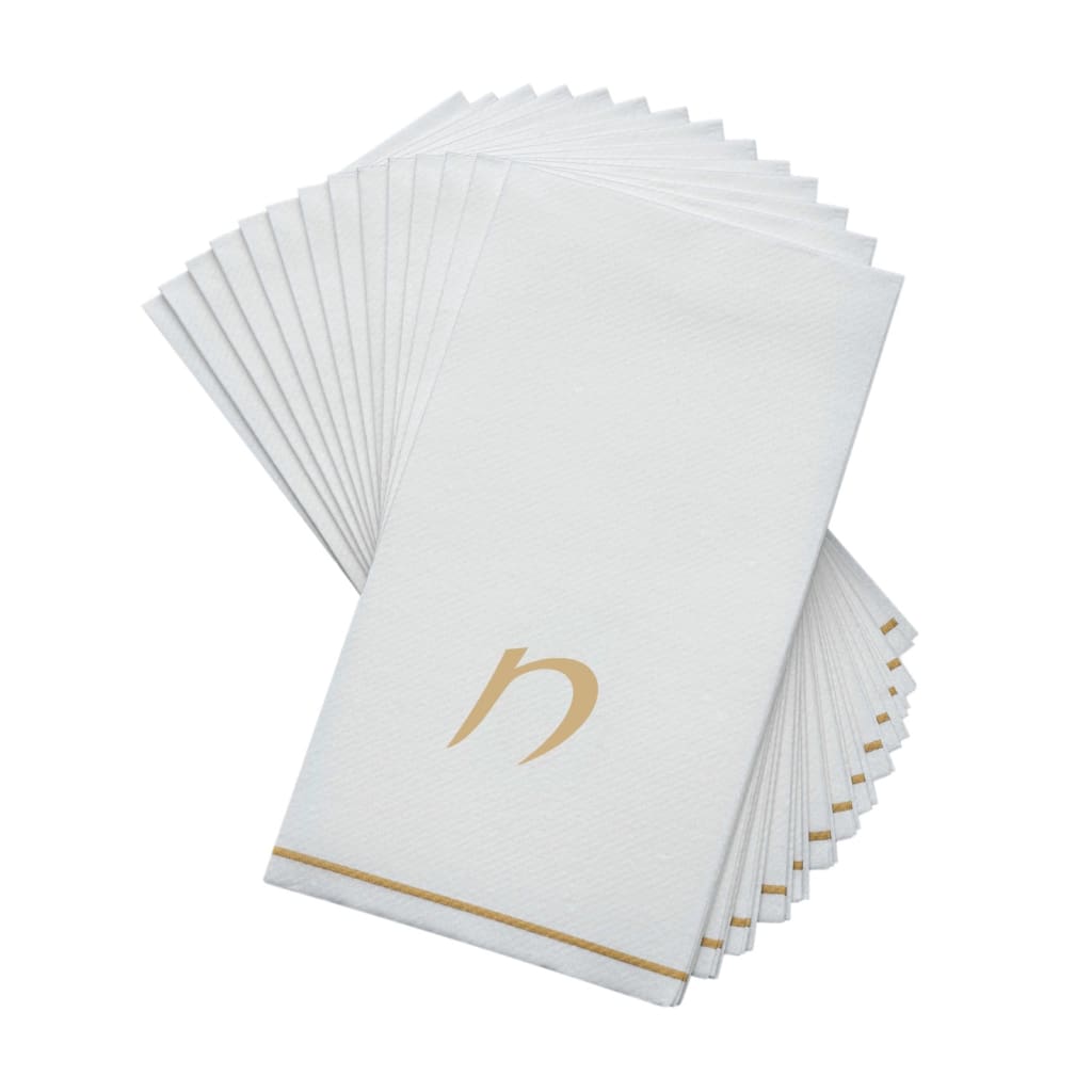 Luxe Party NYC Napkins 14 Napkins / White and Gold 14 PK White and Gold Hebrew Guest Paper Napkins  - CHET