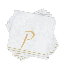 Luxe Party NYC Napkins 16 Cocktail Napkins - 5" x 5" White and Gold Hebrew COFF Paper Cocktail Napkins | 16 Napkins