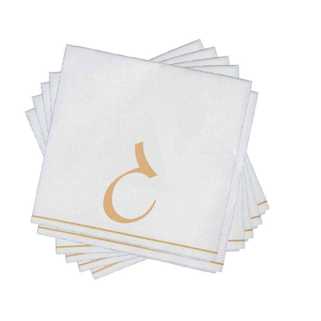 Luxe Party NYC Napkins 16 Cocktail Napkins - 5" x 5" White and Gold Hebrew GIMEL Paper Cocktail Napkins | 16 Napkins