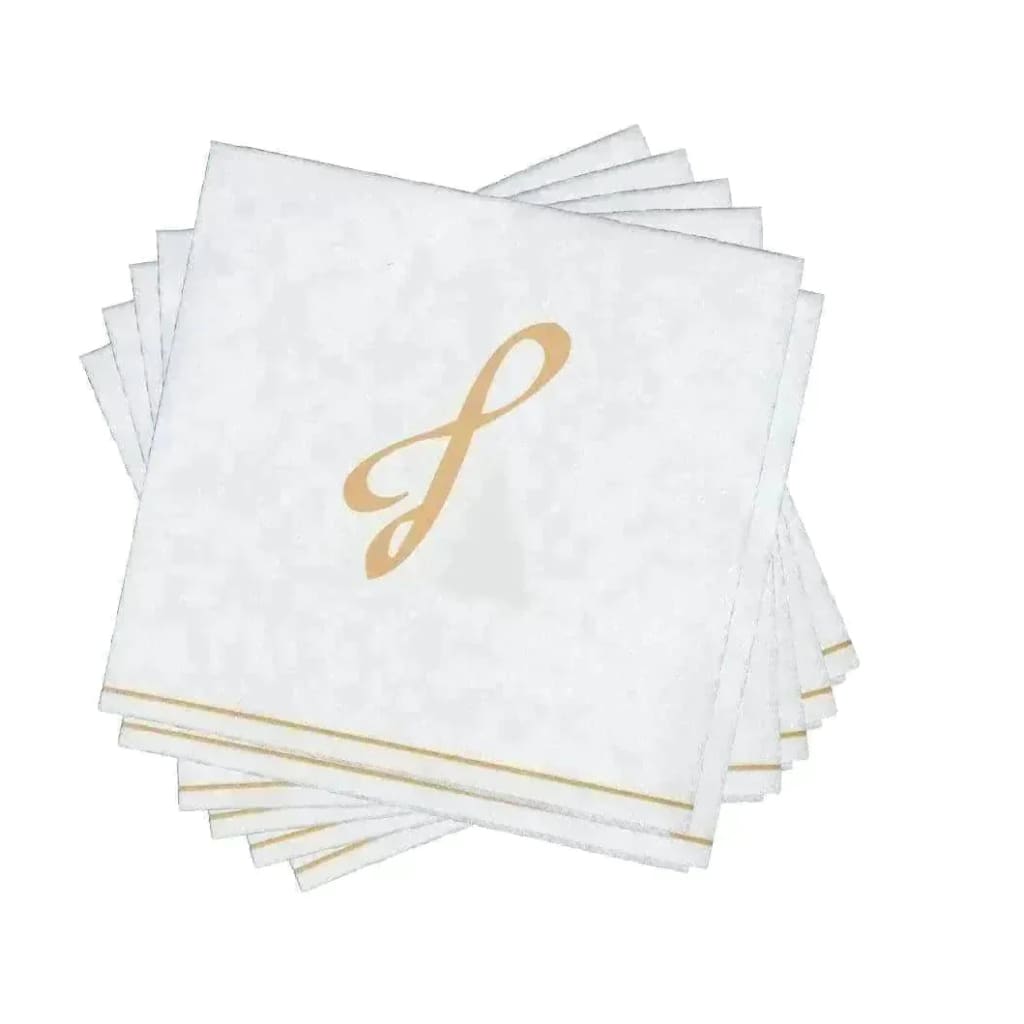 Luxe Party NYC Napkins 16 Cocktail Napkins - 5" x 5" White and Gold Hebrew LAMED Paper Cocktail Napkins | 16 Napkins