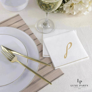 Luxe Party NYC Napkins 16 Cocktail Napkins - 5" x 5" Copy of White and Gold Hebrew LAMED Paper Cocktail Napkins | 16 Napkins